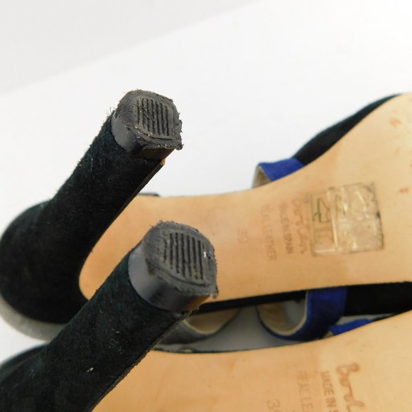 BODEN Black Gray Blue Suede Leather Tassel Tie Ankle Caged Heel Pumps 39 - Picture 9 of 10